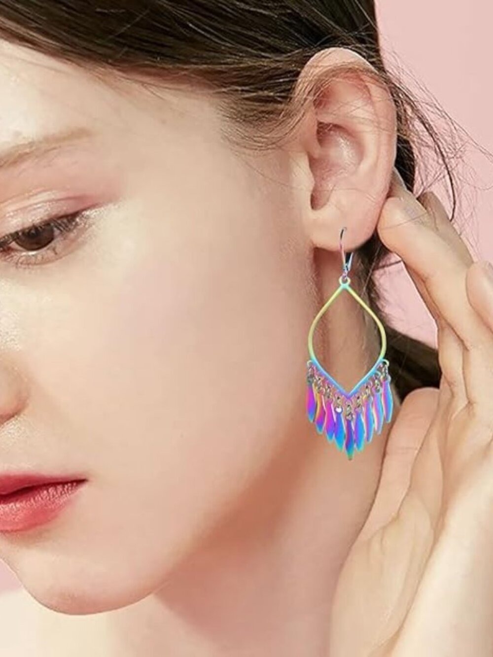 Iridescent Multi-Color Teardrop Dangle Earrings